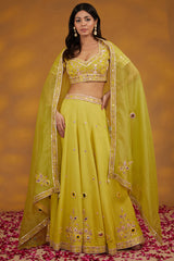 Yellow Georgette Hand Embroidered Lehanga Set