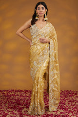 Gold Organza Tissue Hand Embroidered Saree Set