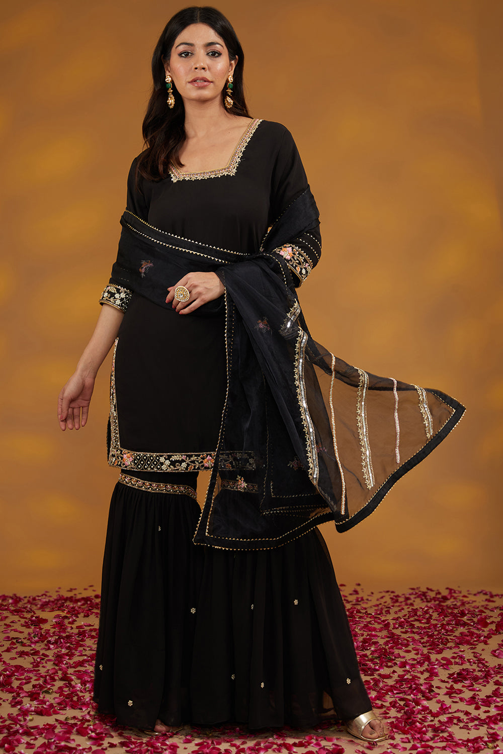 Black Georgette Hand Embroidered Kurta Suit Set