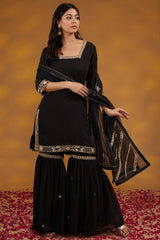 Black Georgette Hand Embroidered Kurta Suit Set