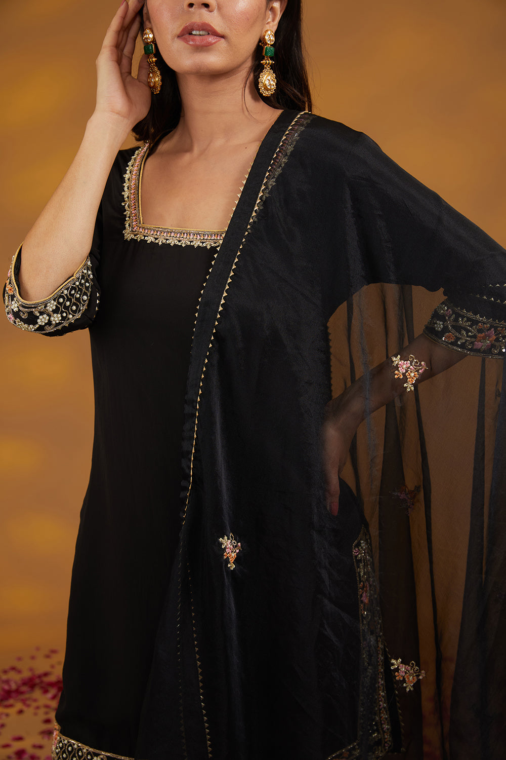 Black Georgette Hand Embroidered Kurta Suit Set