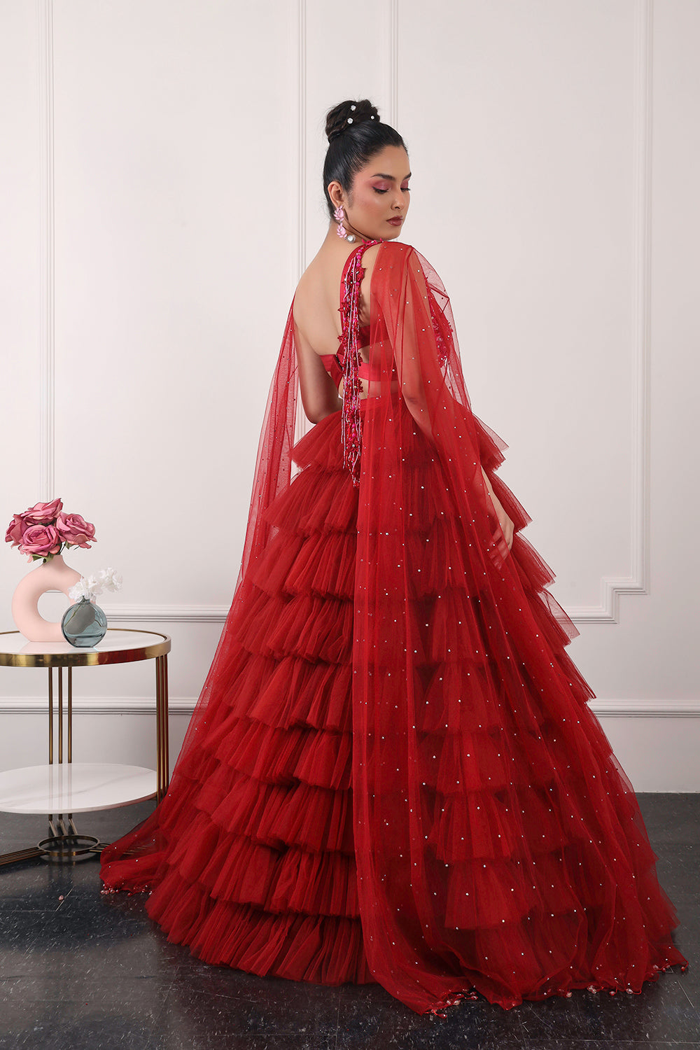 Red Ruffle Lehnga Set