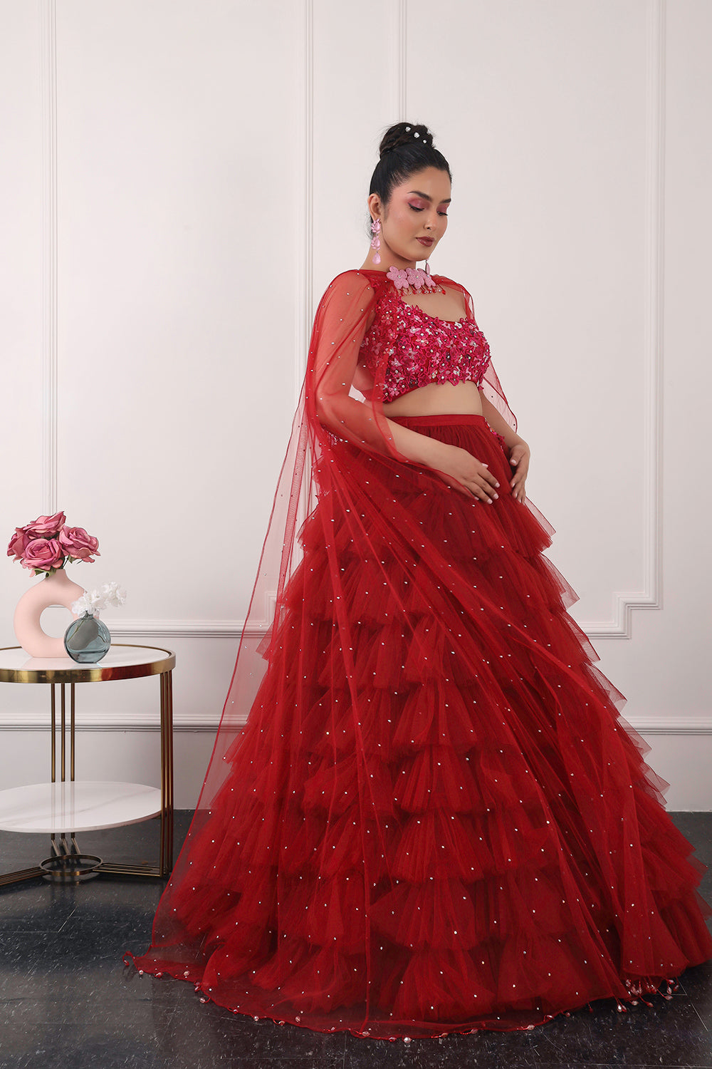 Red Ruffle Lehnga Set