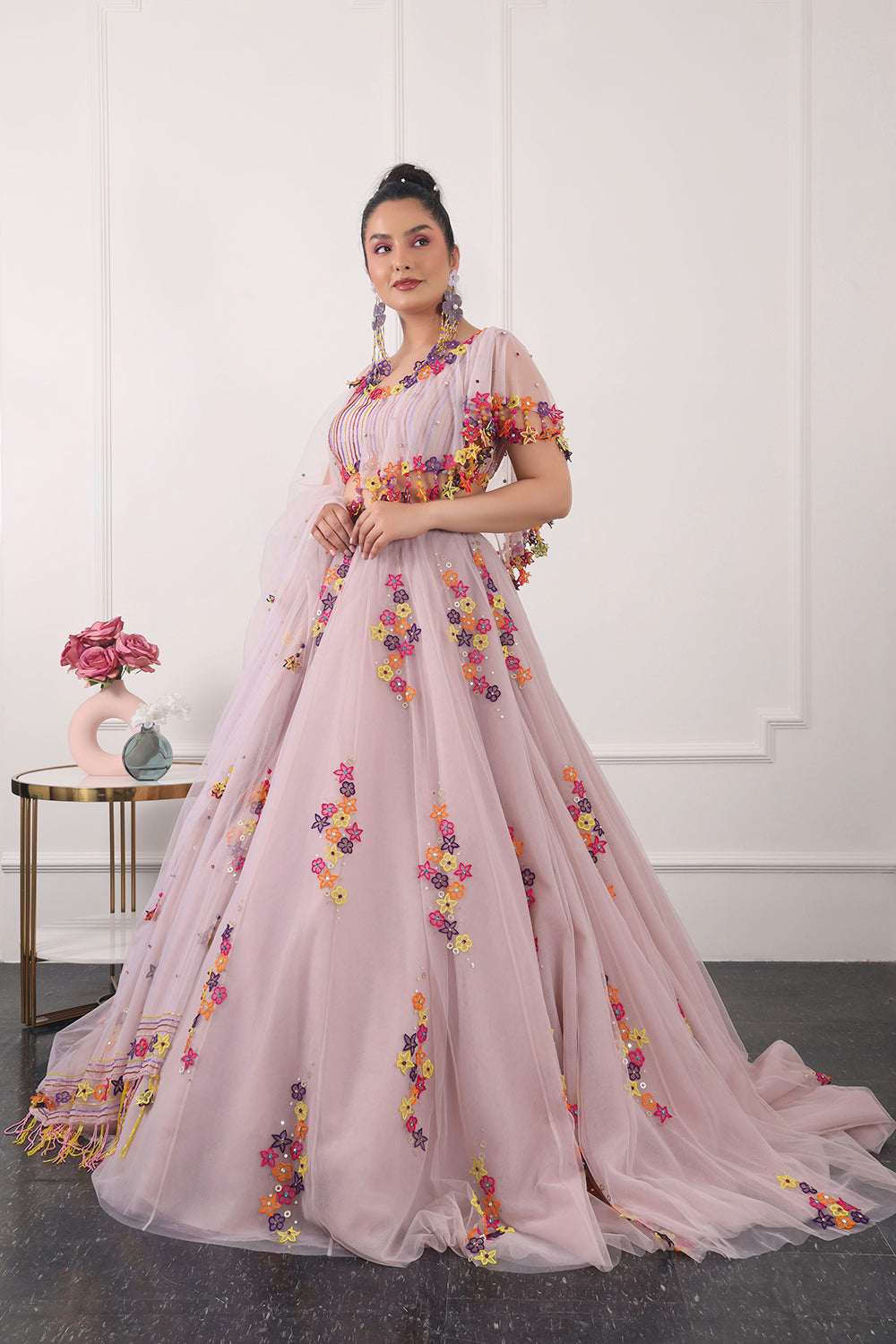 Lilac 3D Floral Lehnga Set