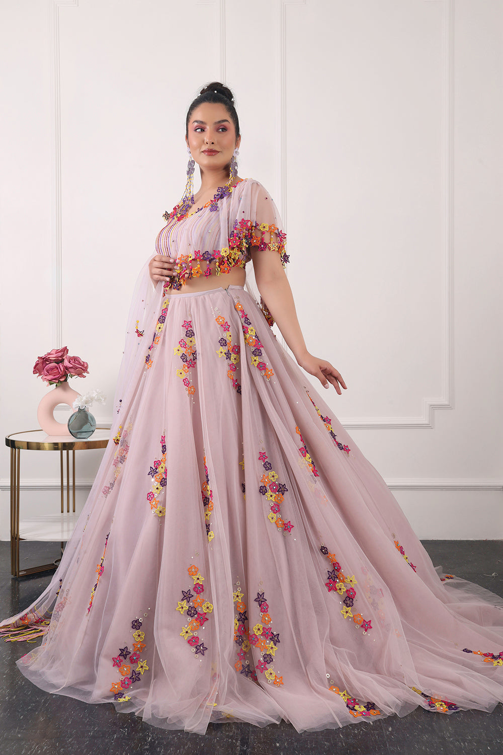 Lilac 3D Floral Lehnga Set