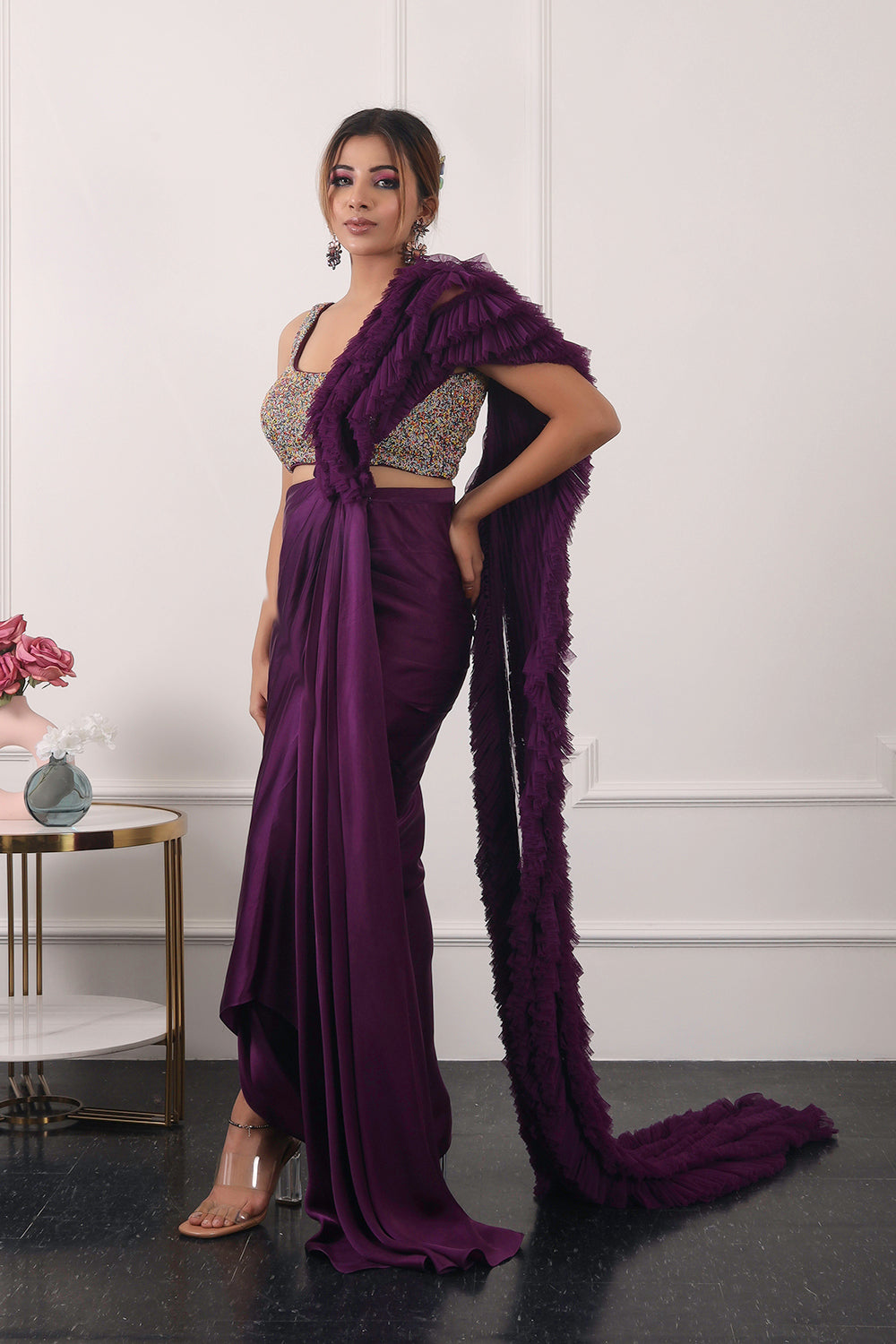 Purple Ruffle Saree