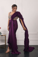 Purple Ruffle Saree