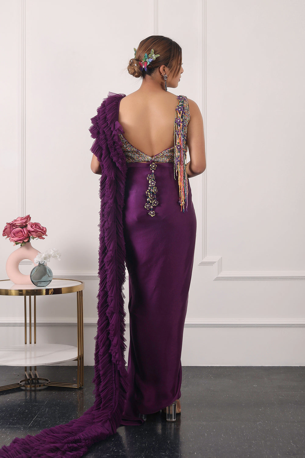 Purple Ruffle Saree