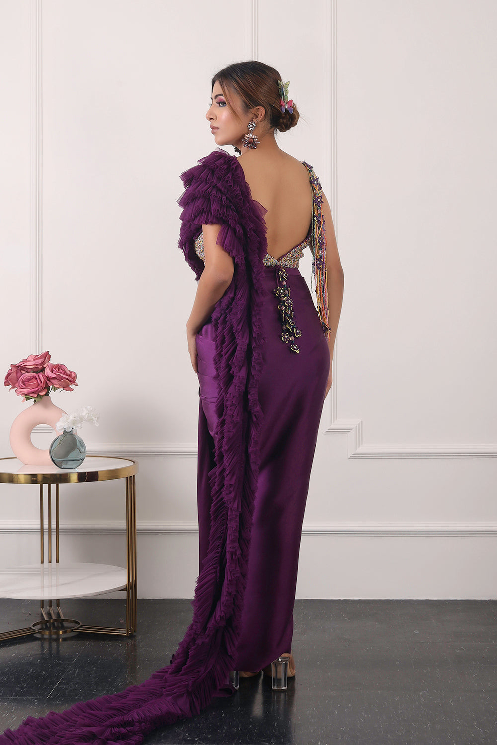 Purple Ruffle Saree