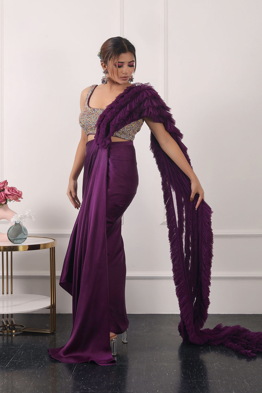 Purple Ruffle Saree