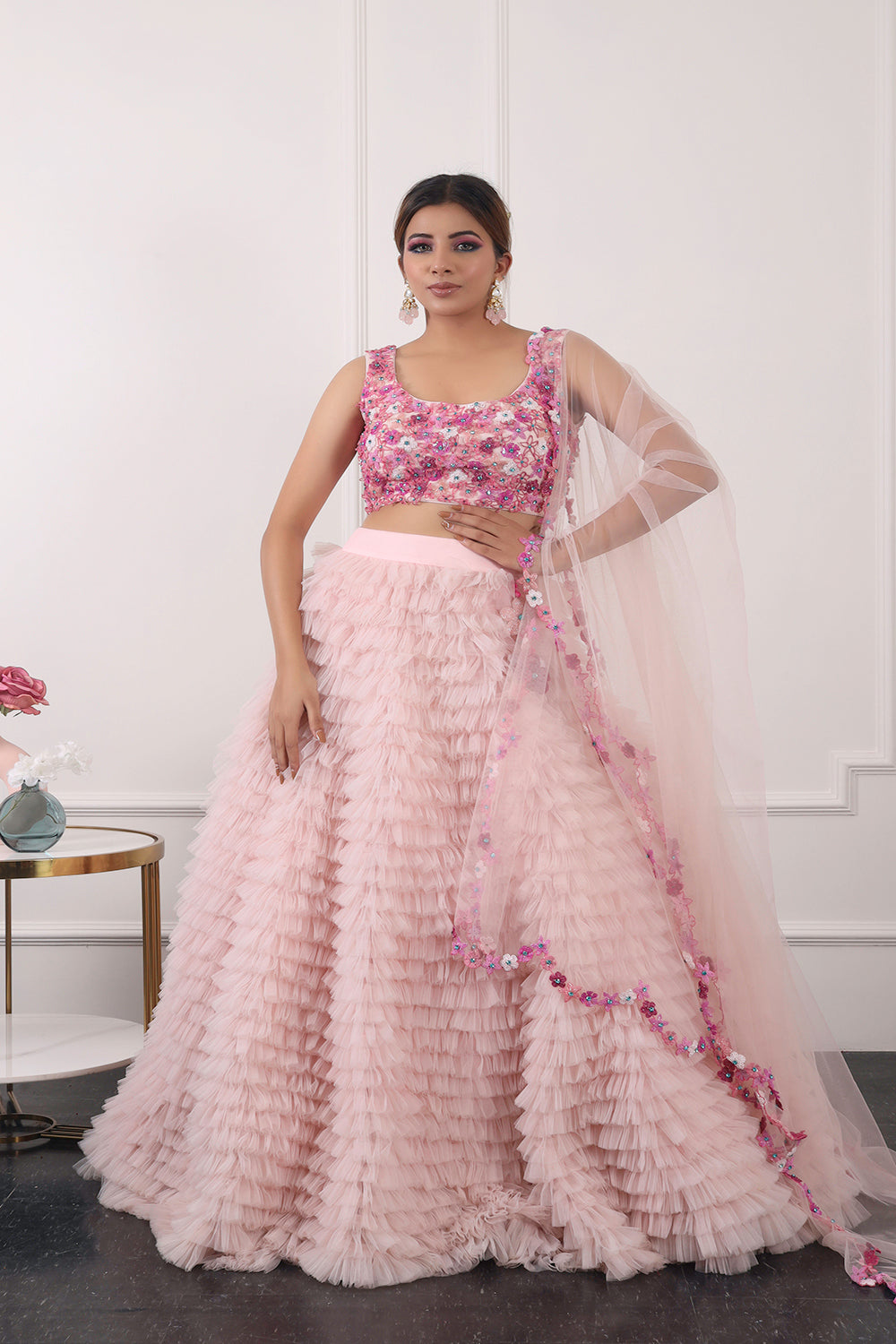 Pastel Pink Ruffle Lehnga Set