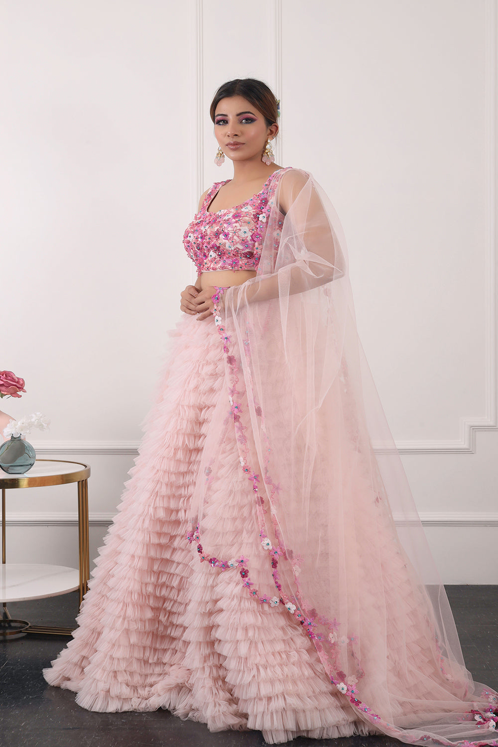 Pastel Pink Ruffle Lehnga Set