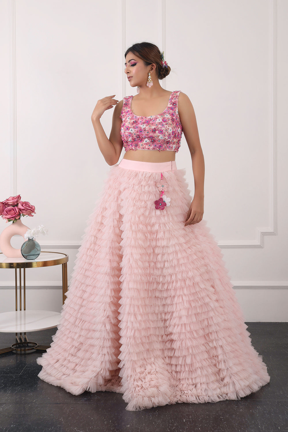 Pastel Pink Ruffle Lehnga Set