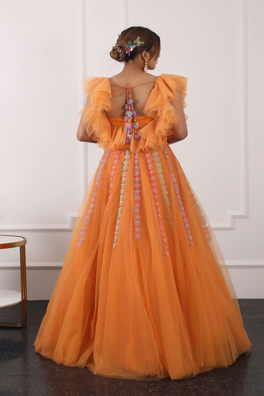 Sunset Orange Ruffle Lehnga Set