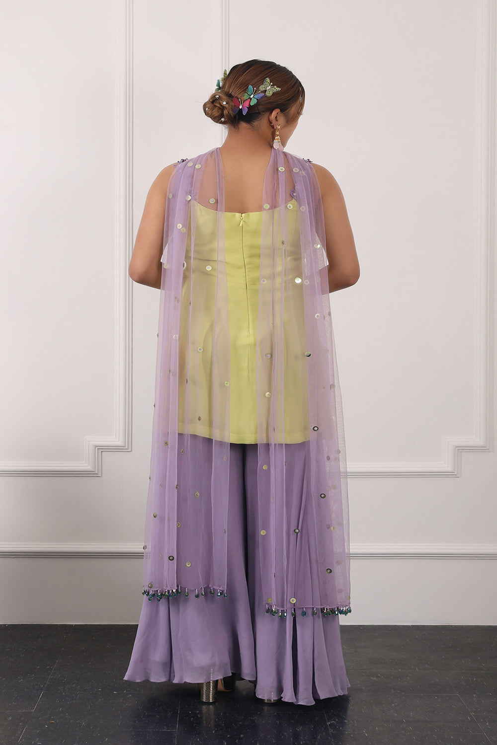 Lilac And Lime Green Sharara Set