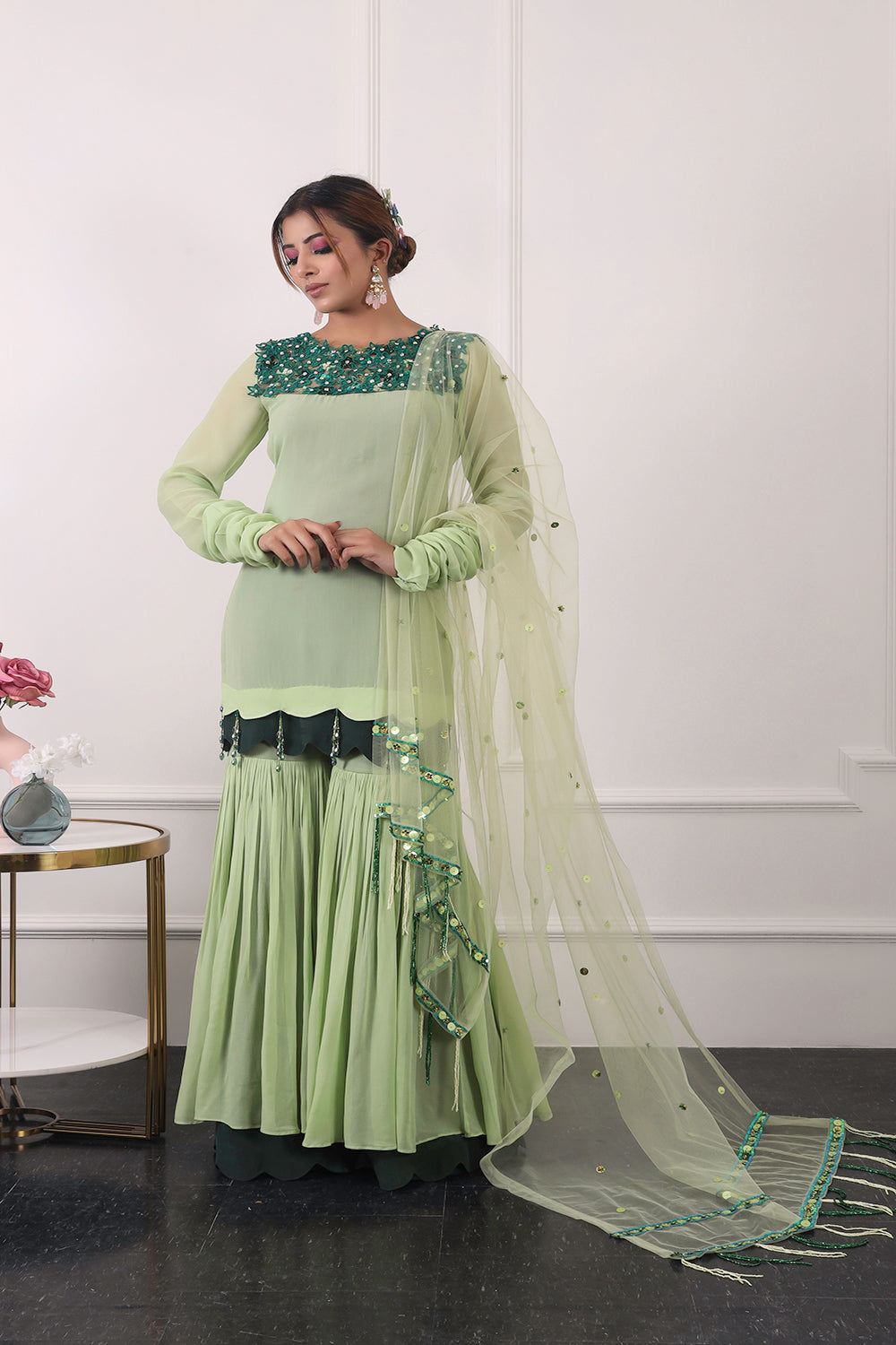 Emerald Green Double Layer Garara Set