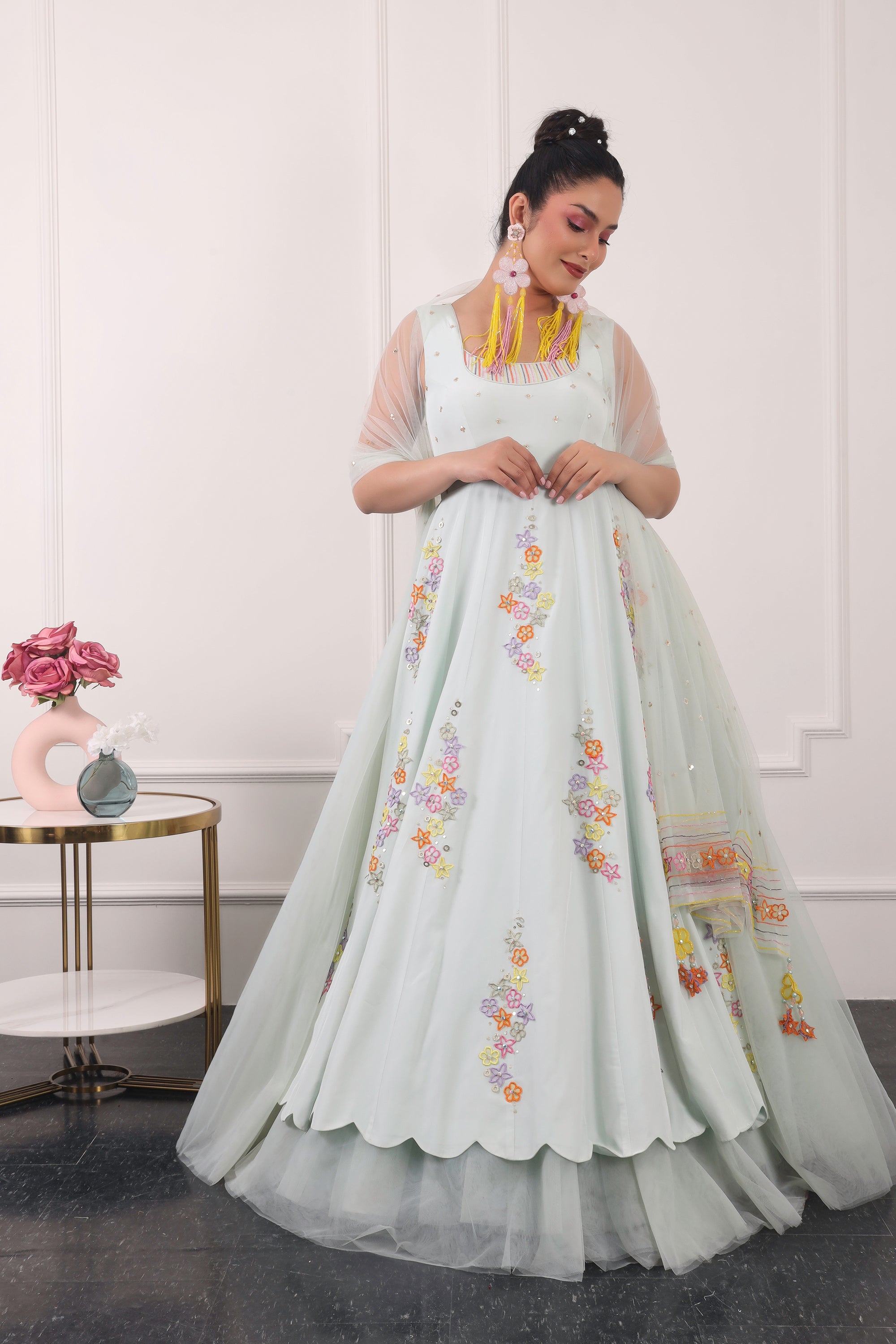 Mint Double Layer Anarkali Set