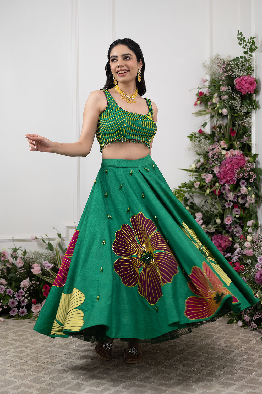 Jade Green Half Lehnga Set.