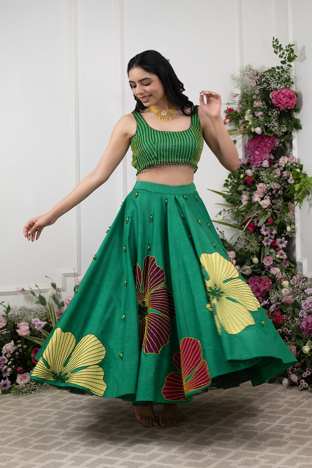 Jade Green Half Lehnga Set.