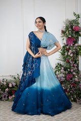 Blue Ombre Cape Lehnga Set