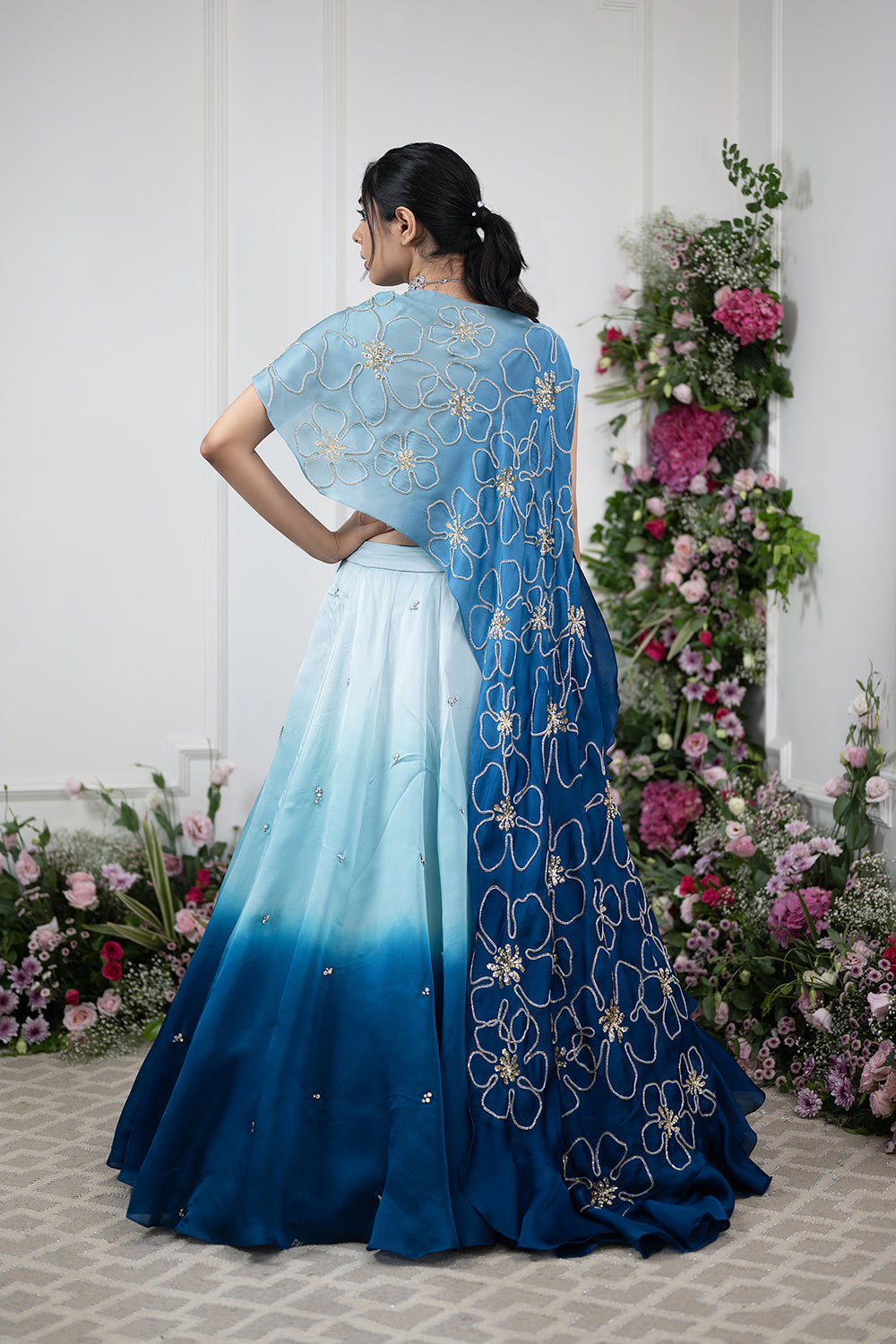 Blue Ombre Cape Lehnga Set