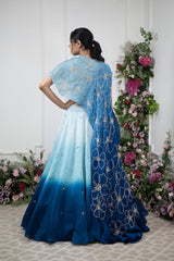 Blue Ombre Cape Lehnga Set