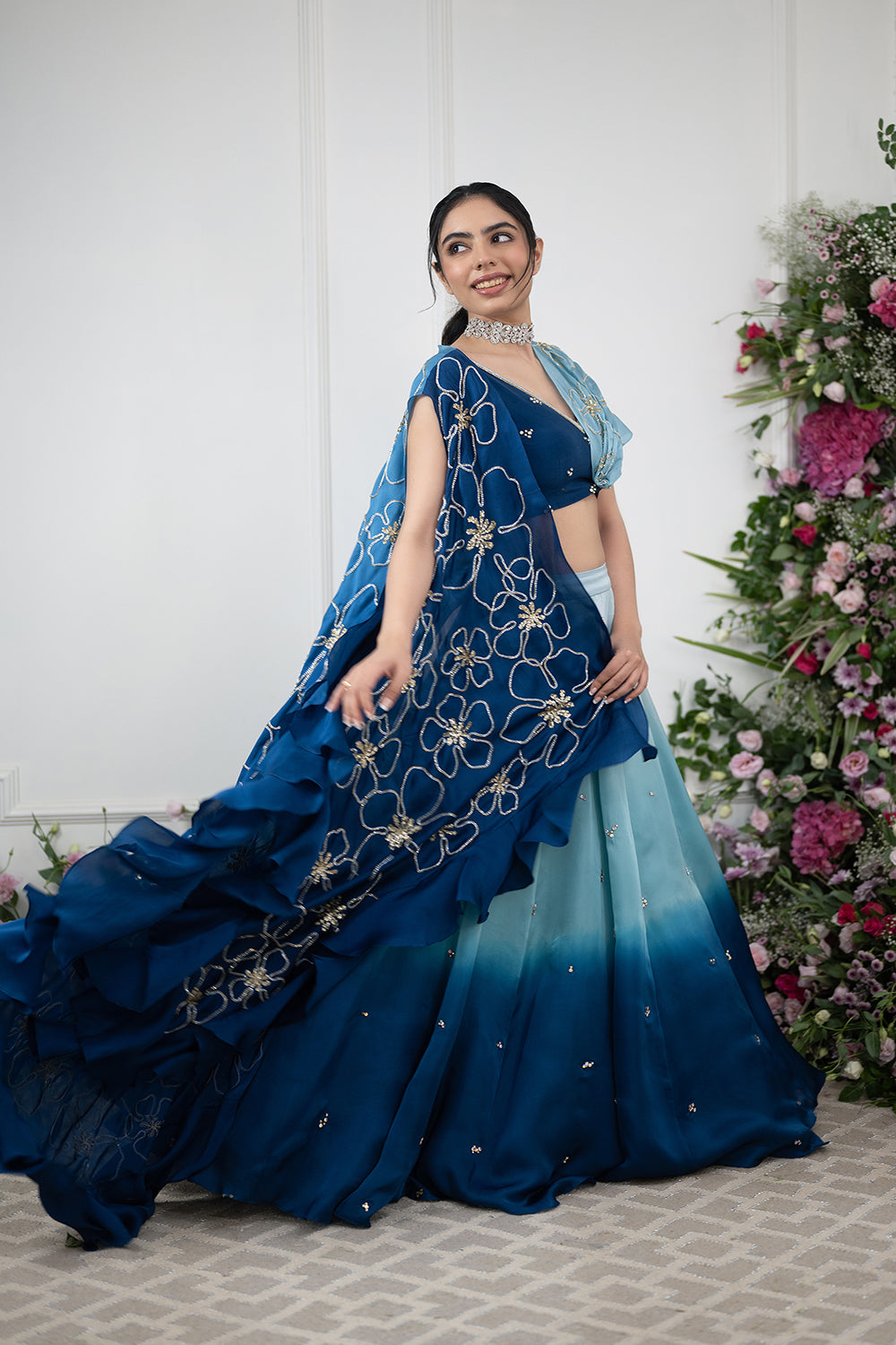 Blue Ombre Cape Lehnga Set