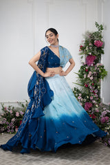 Blue Ombre Cape Lehnga Set