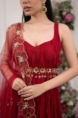 Red Georgette Ruffle Anarkali Set