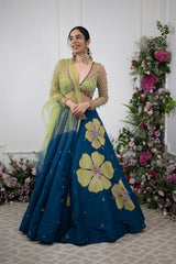 Green And Teal Crystal Lehnga Set