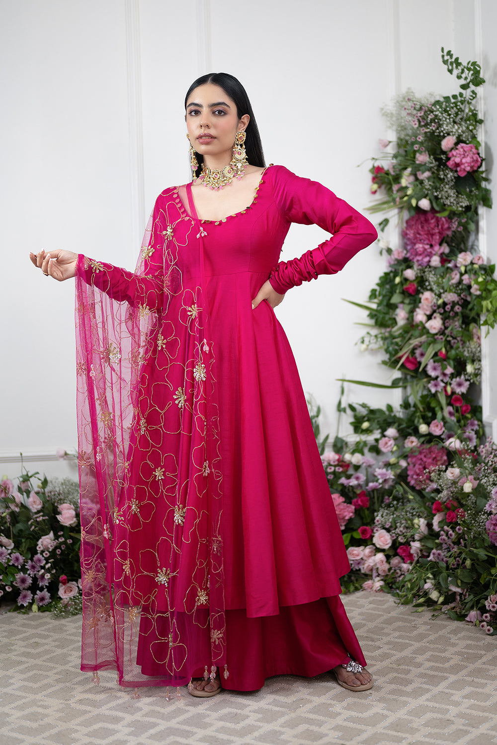 Neon Pink Anrakali Set