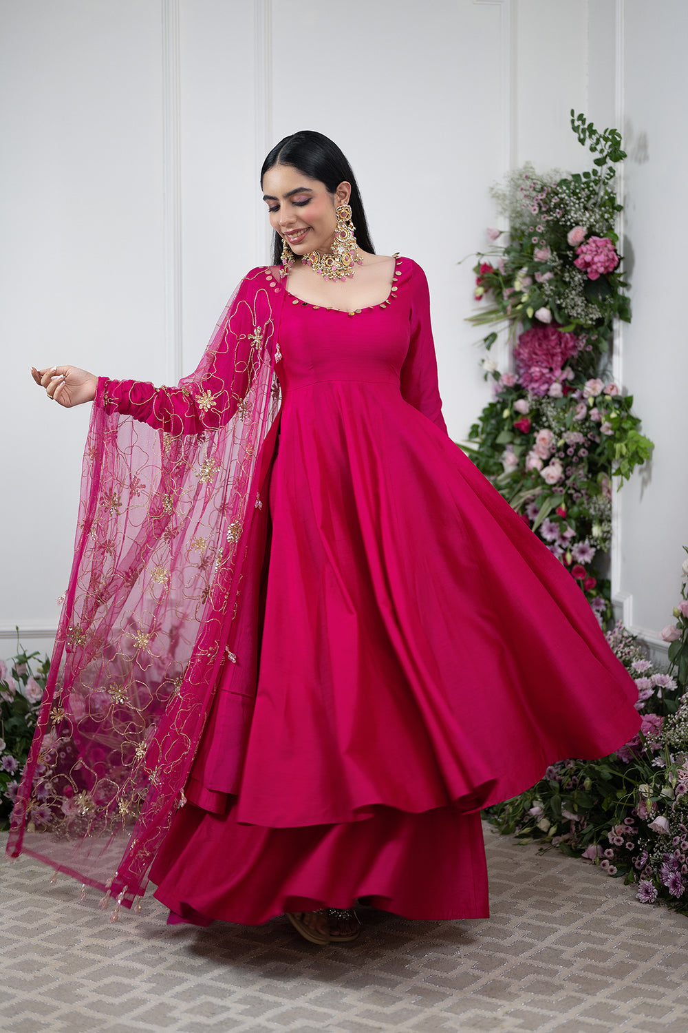 Neon Pink Anrakali Set