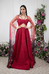 Red Chanderi Anarakali With Drape