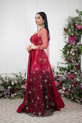 Red Chanderi Anarakali With Drape