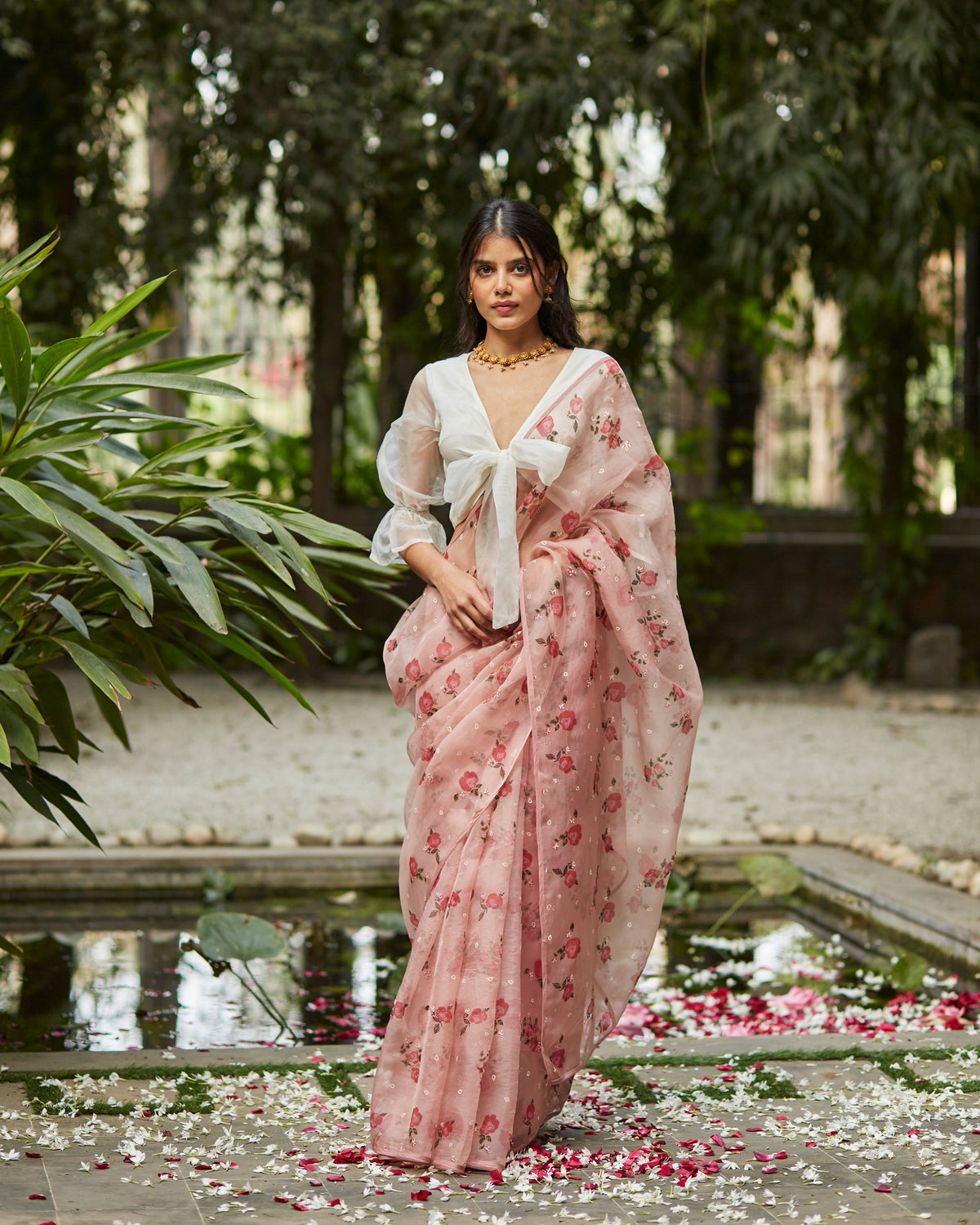 Ivory And Persian Rose  Saree Set