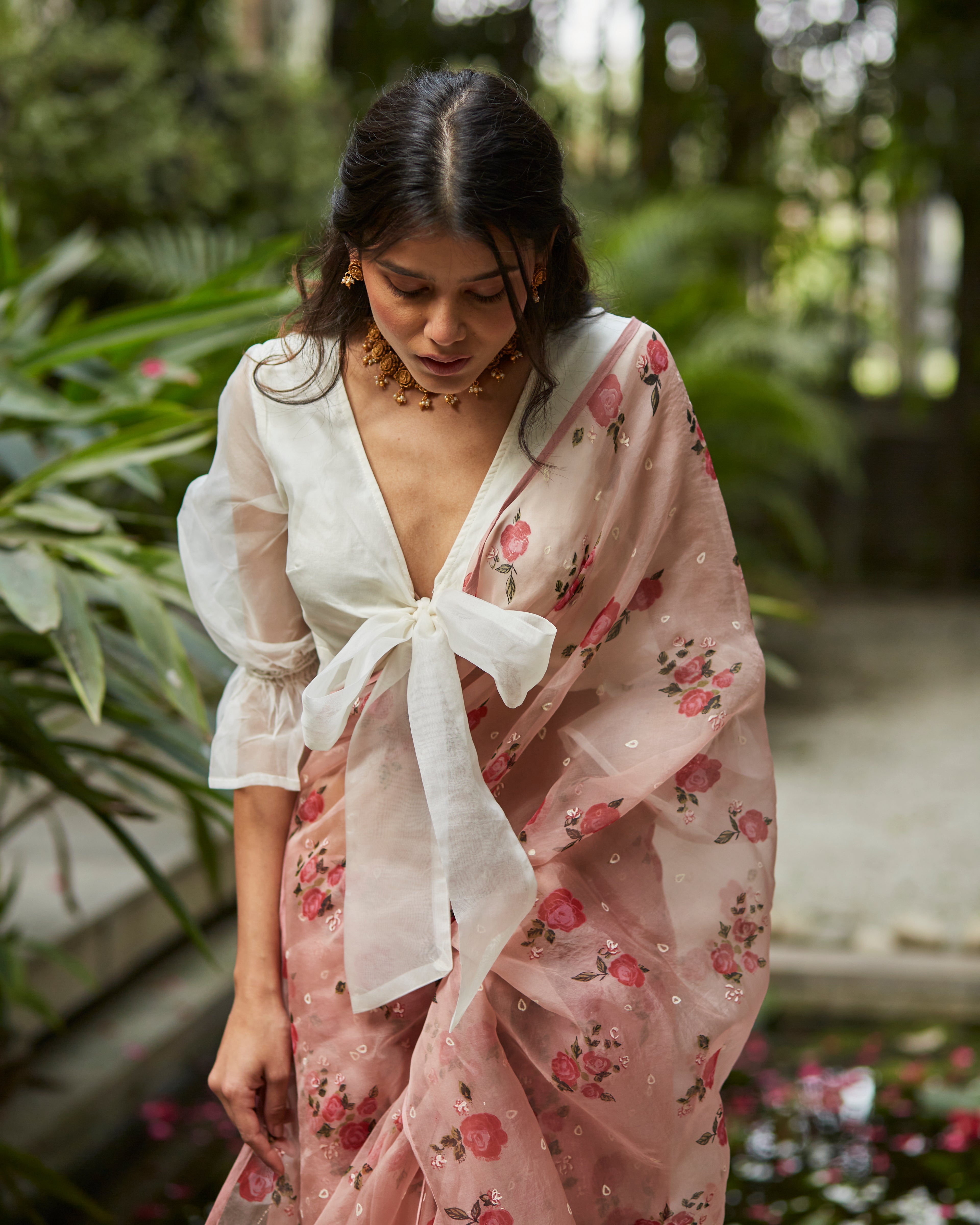 Ivory And Persian Rose  Saree Set