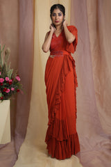 Rust Cape Drape Saree