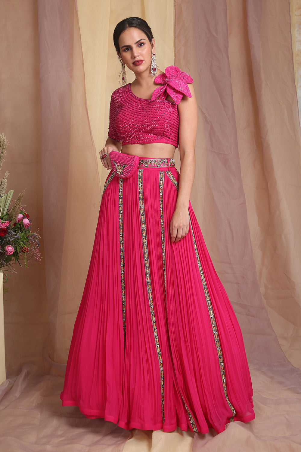 Hot Pink Flora Lehenga Choli