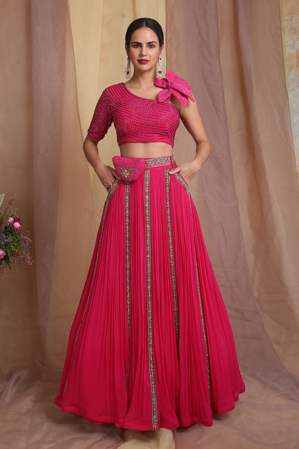 Hot Pink Flora Lehenga Choli