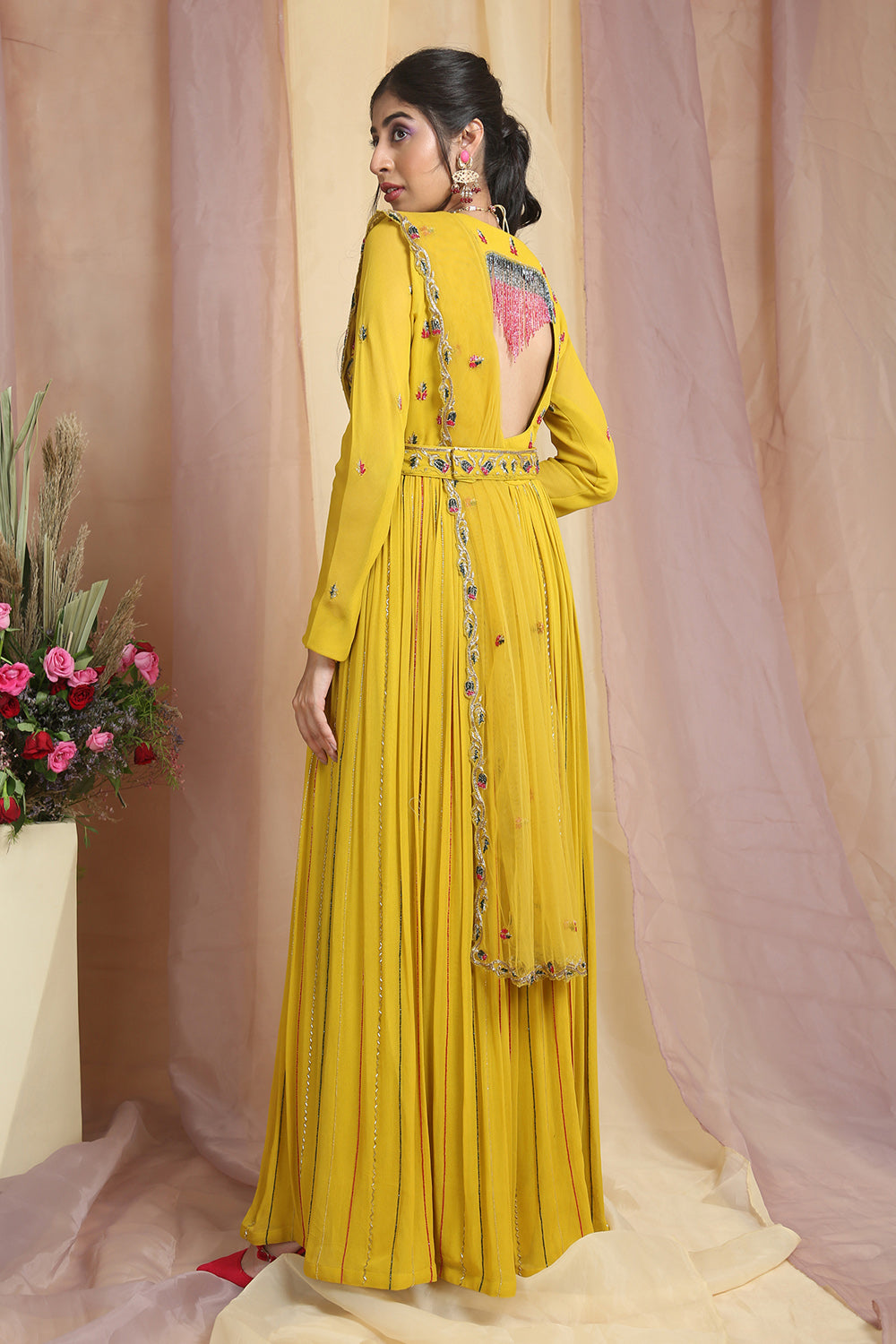 Yellow Embroidered Slit Anarkali