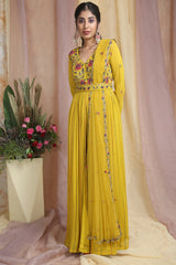 Yellow Embroidered Slit Anarkali