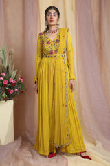 Yellow Embroidered Slit Anarkali