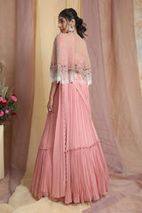 Peach Cape Drape Lehenga Saree Set