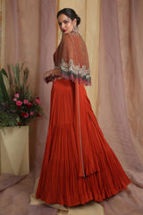 Rust Cape Drape Lehenga Saree