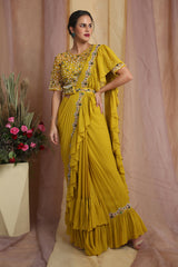 Radiant Yellow Belt Bag Drape Saree