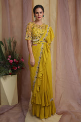 Radiant Yellow Belt Bag Drape Saree