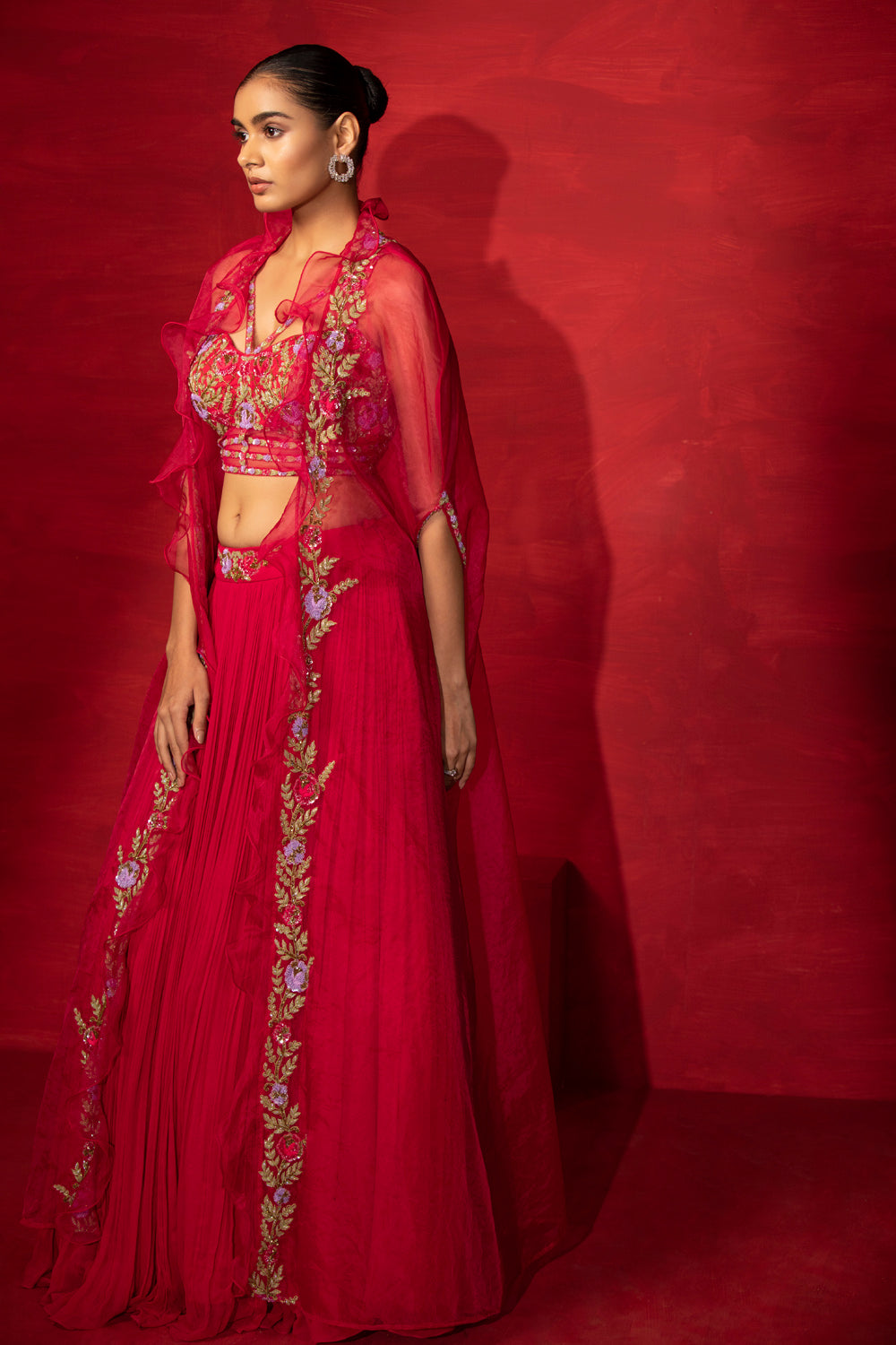 Embroidered Corset Lehenga With Cape