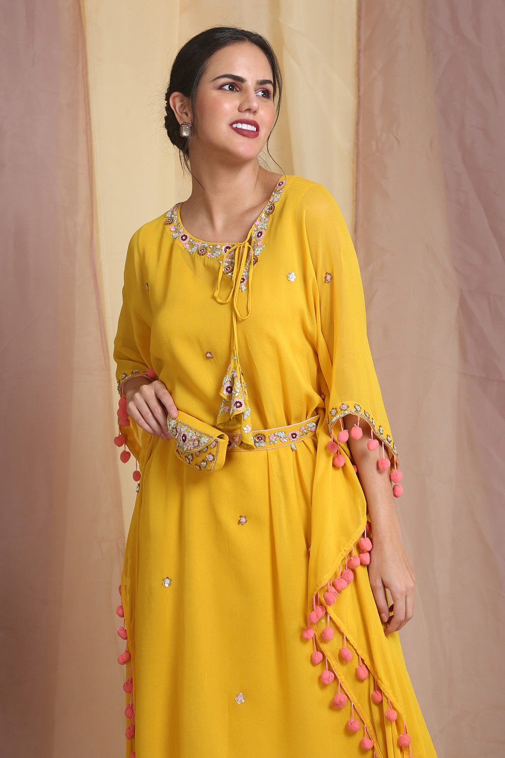 Yellow Belt Bag Kaftan Set