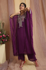 Purple Multi Color Embroidered Kaftaan Set