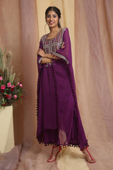 Purple Multi Color Embroidered Kaftaan Set